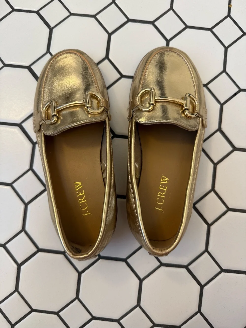 J. Crew Kids Metallic Gold Loafers with Bit Detail